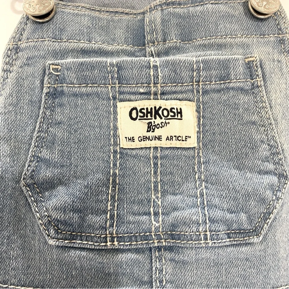 Oshkosh B'gosh Baby Girl 18M Denim Overall Jumper Dress White Eyelet Lace Skirt